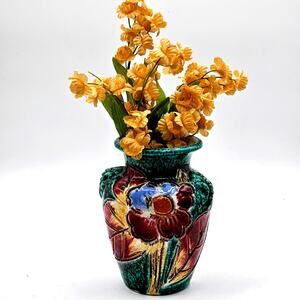 Fratelli Fanciullacci Italy Vase 6” VTG Majolica Brutalist Floral Art Pottery